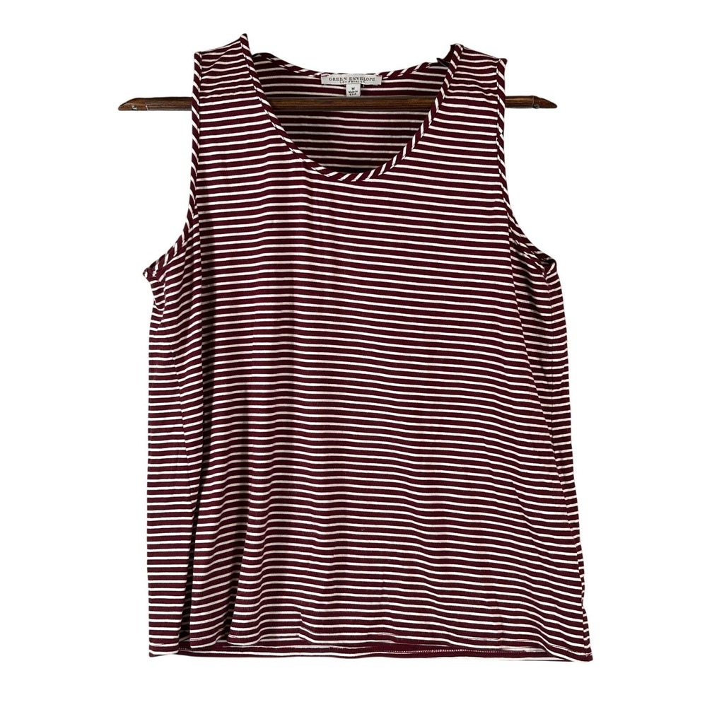 Green Envelope Womens M Striped Tank Burgundy White USA Made Sleeveless Casual